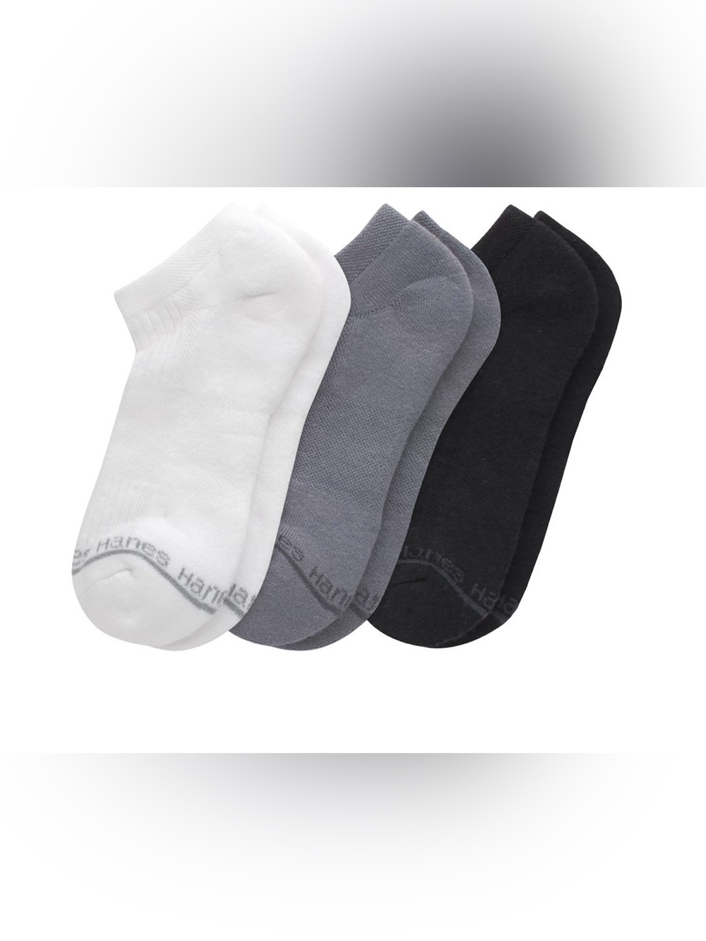 Women’s Hanes No-Show Sock 3-Pack in White, Gray & Black sz5-9 NWT!